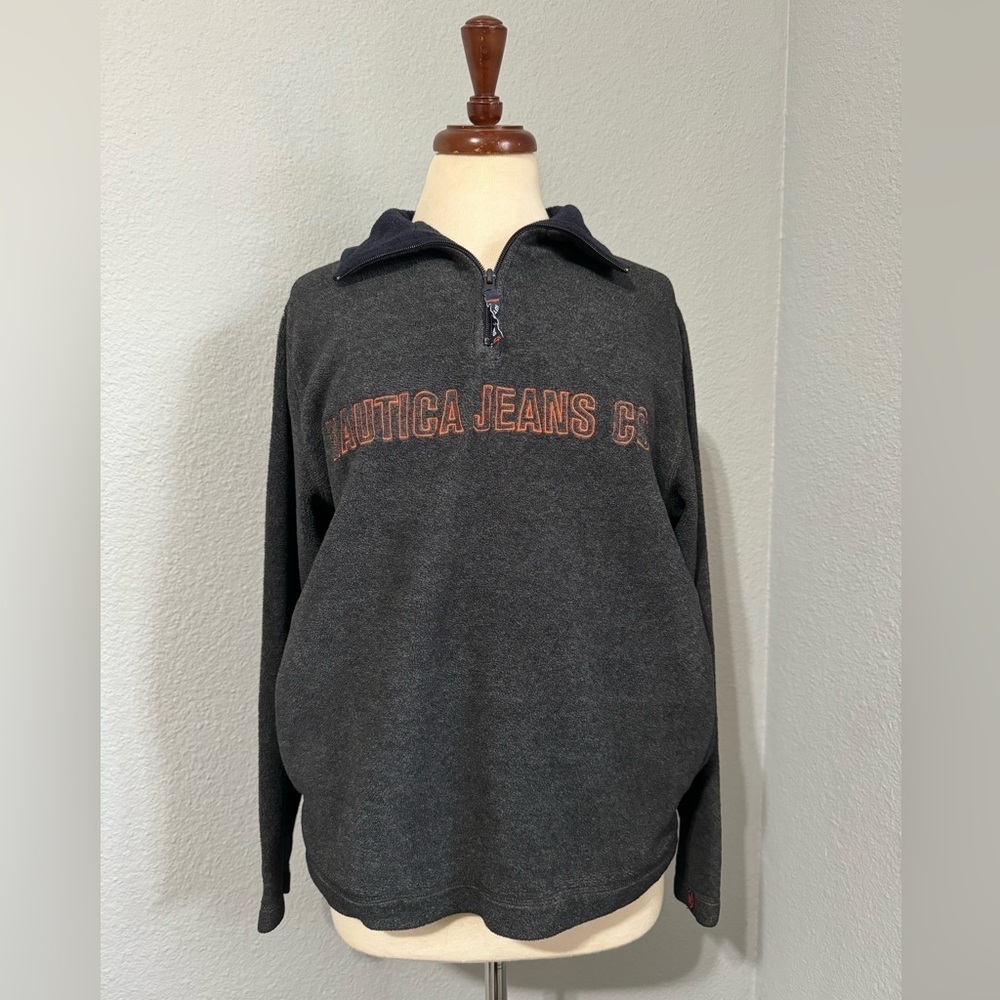 Nautica Jeans Co Women Grey Collared Zippered Cozy Sweater Sz Small with Pockets